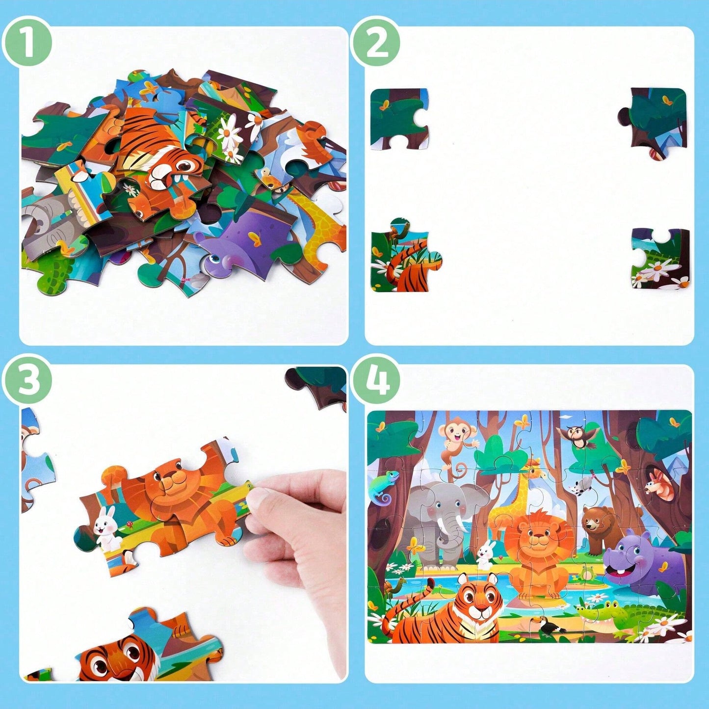 Children's Educational Puzzle- 4 Themes: Animals, Ocean, Space, Insects, 3-6 Years Old Early Learning Puzzle, Set Includes 1 Puzzle (24pcs) + 1 Instruction Manual, Simple Scene Puzzles, Birthday/Holi