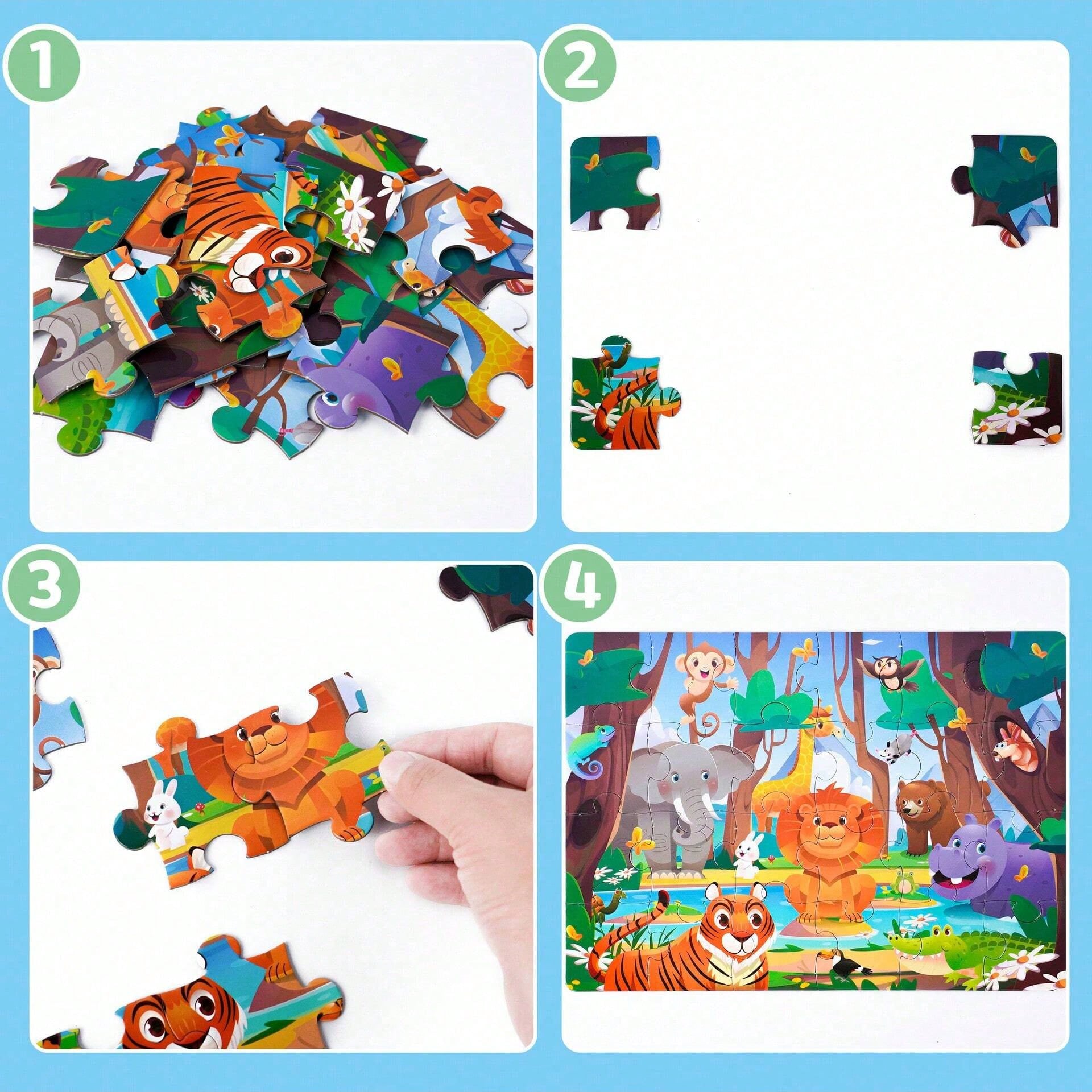 Children's Educational Puzzle- 4 Themes: Animals, Ocean, Space, Insects, 3-6 Years Old Early Learning Puzzle, Set Includes 1 Puzzle (24pcs) + 1 Instruction Manual, Simple Scene Puzzles, Birthday/Holi