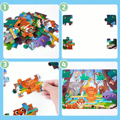 Children's Educational Puzzle- 4 Themes: Animals, Ocean, Space, Insects, 3-6 Years Old Early Learning Puzzle, Set Includes 1 Puzzle (24pcs) + 1 Instruction Manual, Simple Scene Puzzles, Birthday/Holi