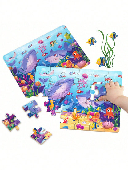 Children's Educational Puzzle- 4 Themes: Animals, Ocean, Space, Insects, 3-6 Years Old Early Learning Puzzle, Set Includes 1 Puzzle (24pcs) + 1 Instruction Manual, Simple Scene Puzzles, Birthday/Holi