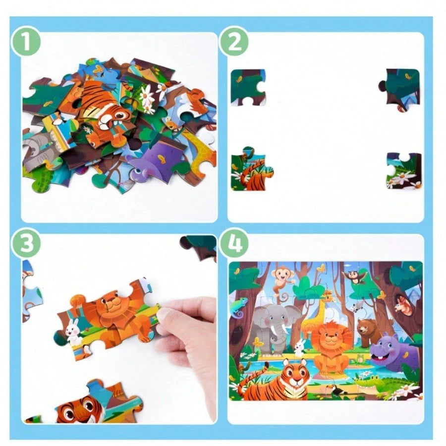 Children's Educational Puzzles- 4 Themes: Dinosaurs, Farm, Princess, And Vehicles- Paper Puzzles Designed For 3-6 Year Olds, With Simple Scene Illustrations To Stimulate Curiosity And Focus. Each Se