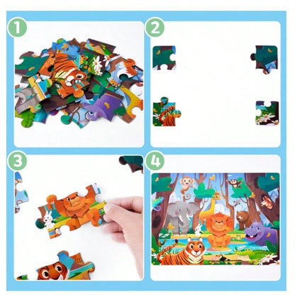 Children's Educational Puzzles- 4 Themes: Dinosaurs, Farm, Princess, And Vehicles- Paper Puzzles Designed For 3-6 Year Olds, With Simple Scene Illustrations To Stimulate Curiosity And Focus. Each Se