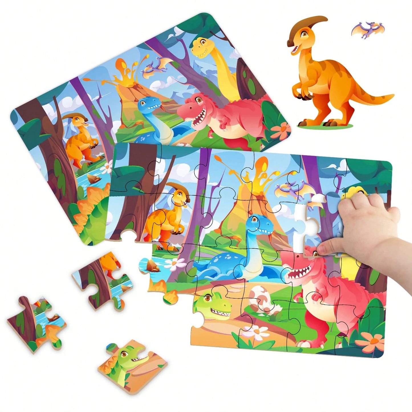 Children's Educational Puzzles- 4 Themes: Dinosaurs, Farm, Princess, And Vehicles- Paper Puzzles Designed For 3-6 Year Olds, With Simple Scene Illustrations To Stimulate Curiosity And Focus. Each Se