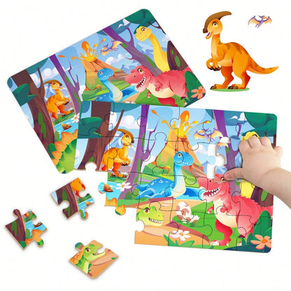 Children's Educational Puzzles- 4 Themes: Dinosaurs, Farm, Princess, And Vehicles- Paper Puzzles Designed For 3-6 Year Olds, With Simple Scene Illustrations To Stimulate Curiosity And Focus. Each Se