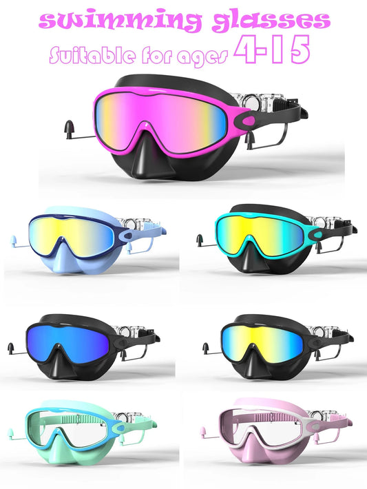 Children's Swimming Goggles With Nose Clip, Anti-Fog Anti-Leak Swimming Goggles, Suitable For Children Aged 4-15, Back To School