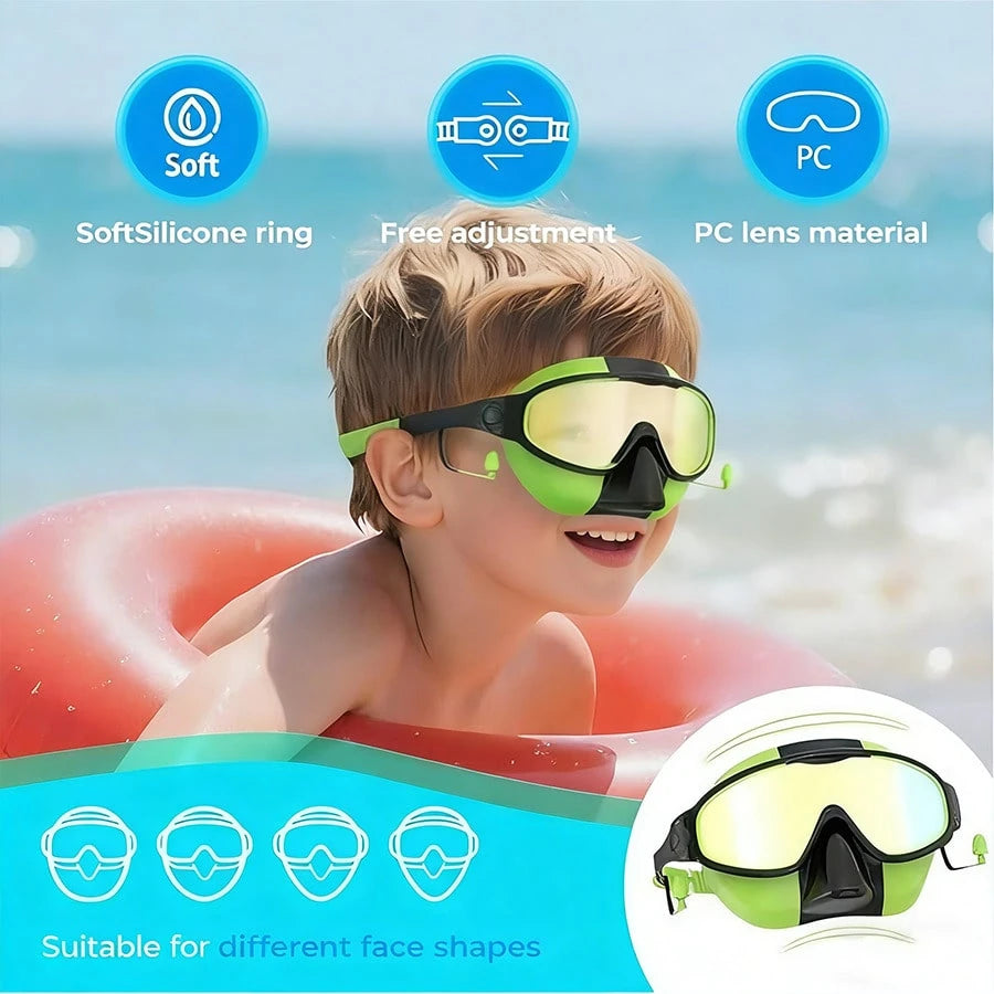 Children's Swimming Goggles With Nose Clip, Anti-Fog Anti-Leak Swimming Goggles, Suitable For Children Aged 4-15, Back To School