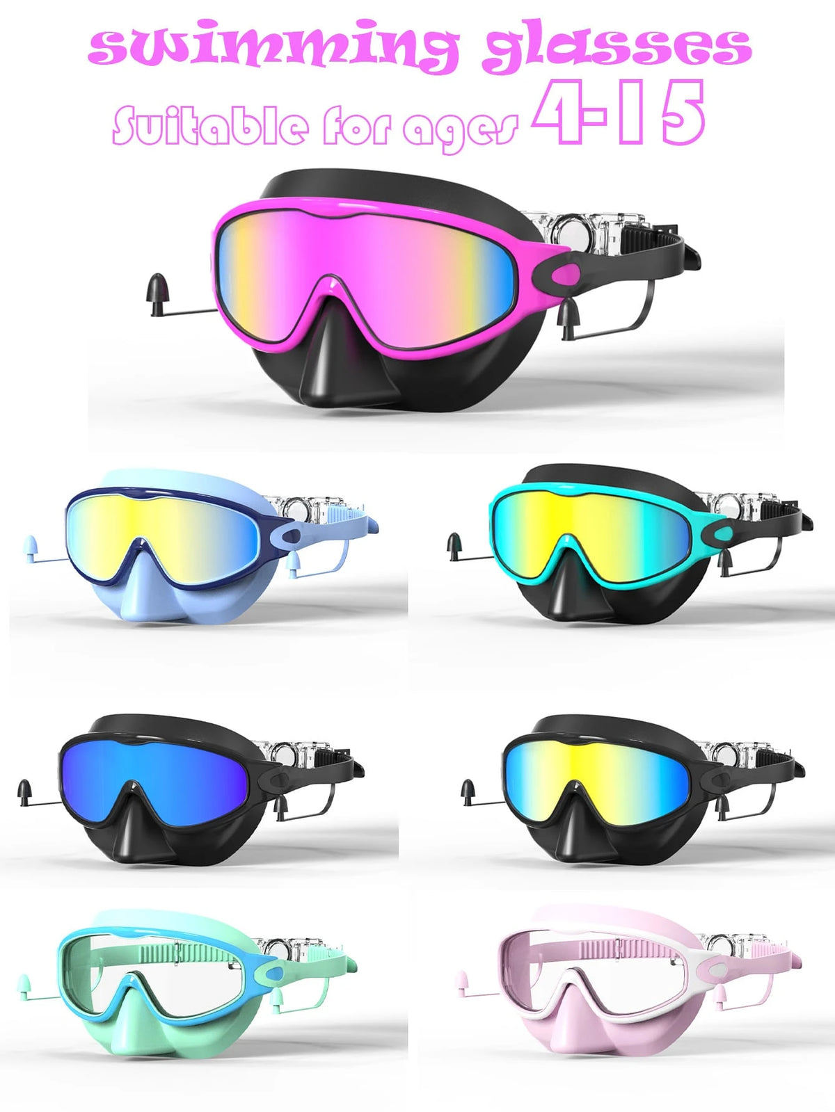 Children's Swimming Goggles With Nose Clip, Anti-Fog Anti-Leak Swimming Goggles, Suitable For Children Aged 4-15, Back To School