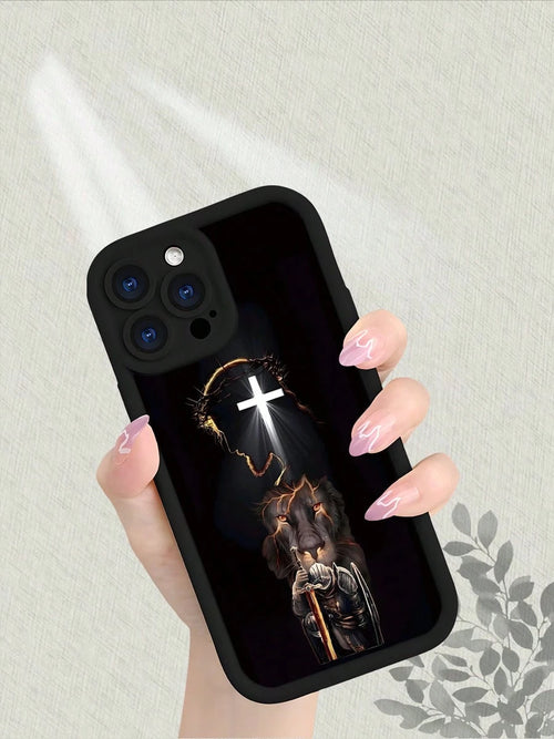 Christian Faith Phone Case With Cross Crown Of Thorns Lion Knight Design, Matte Finish Premium Feel, Thick TPU Material, Full Body Protective Cover, Stylish Personalized New Design For IPhone 17 1