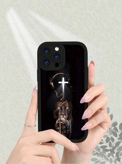 Christian Faith Phone Case With Cross Crown Of Thorns Lion Knight Design, Matte Finish Premium Feel, Thick TPU Material, Full Body Protective Cover, Stylish Personalized New Design For IPhone 17 1