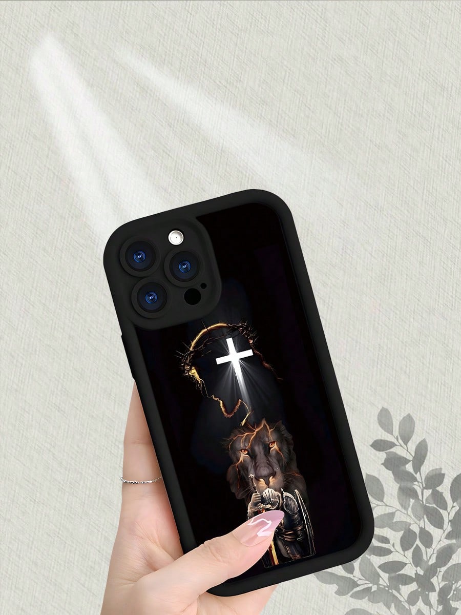 Christian Faith Phone Case With Cross Crown Of Thorns Lion Knight Design, Matte Finish Premium Feel, Thick TPU Material, Full Body Protective Cover, Stylish Personalized New Design For IPhone 17 1