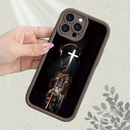 Christian Faith Phone Case With Cross Crown Of Thorns Lion Knight Design, Matte Finish Premium Feel, Thick TPU Material, Full Body Protective Cover, Stylish Personalized New Design For IPhone 17 1