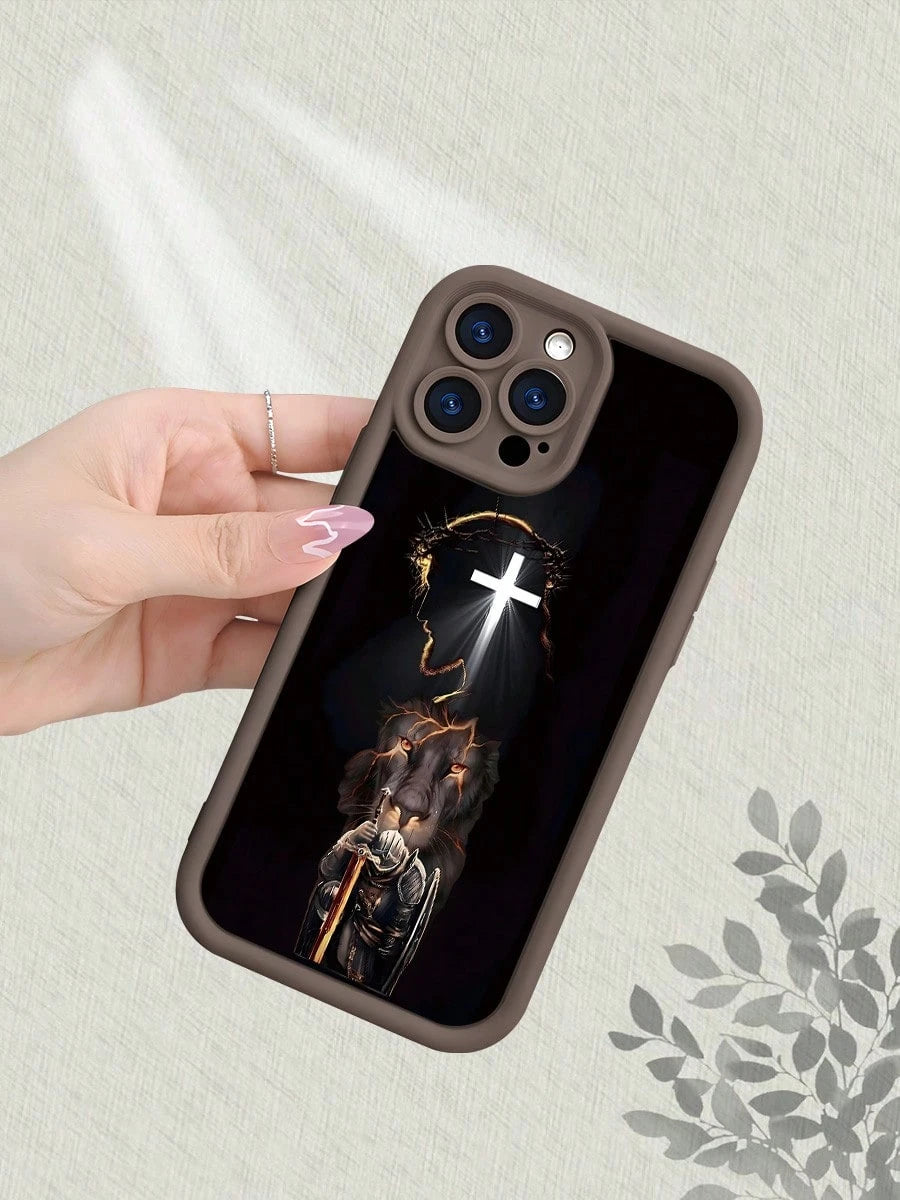 Christian Faith Phone Case With Cross Crown Of Thorns Lion Knight Design, Matte Finish Premium Feel, Thick TPU Material, Full Body Protective Cover, Stylish Personalized New Design For IPhone 17 1