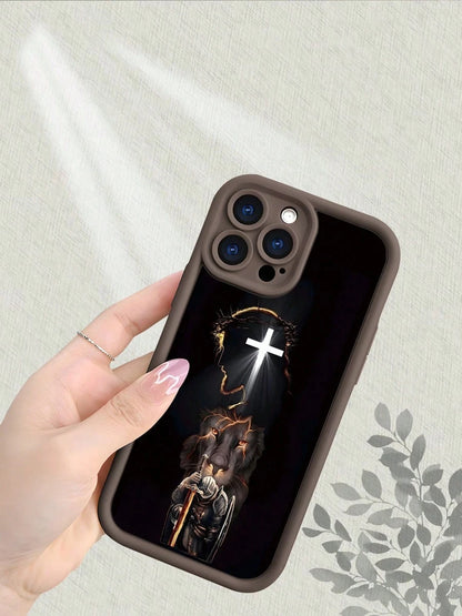Christian Faith Phone Case With Cross Crown Of Thorns Lion Knight Design, Matte Finish Premium Feel, Thick TPU Material, Full Body Protective Cover, Stylish Personalized New Design For IPhone 17 1