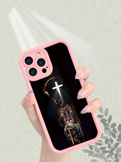 Christian Faith Phone Case With Cross Crown Of Thorns Lion Knight Design, Matte Finish Premium Feel, Thick TPU Material, Full Body Protective Cover, Stylish Personalized New Design For IPhone 17 1