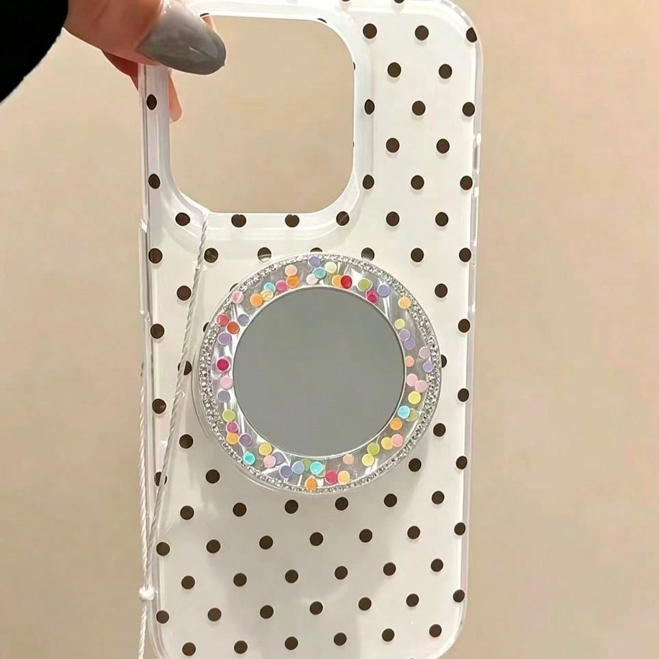 Circular Colored Sparkling Diamond Mirror Adhesive Phone Holder, Compatible With All Phones, Cute Desktop Stand