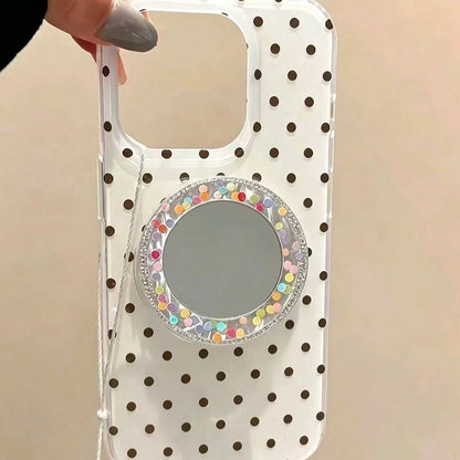 Circular Colored Sparkling Diamond Mirror Adhesive Phone Holder, Compatible With All Phones, Cute Desktop Stand