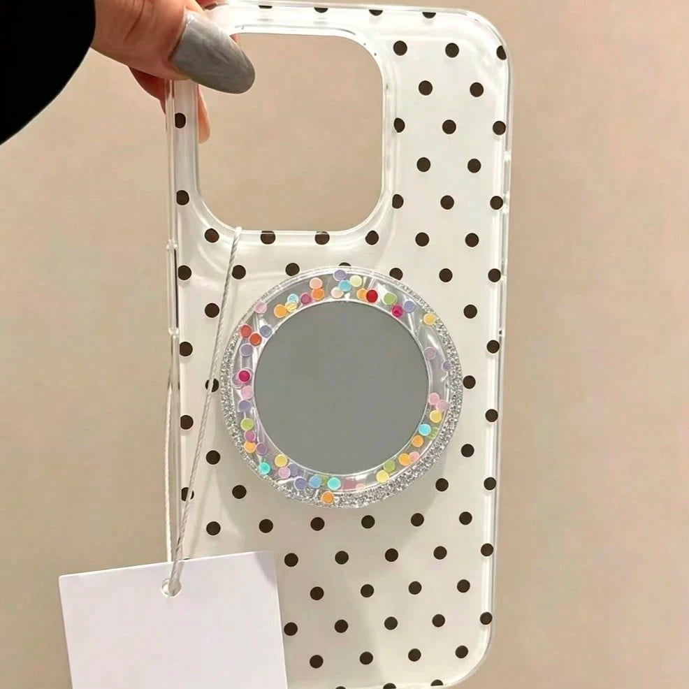 Circular Colored Sparkling Diamond Mirror Adhesive Phone Holder, Compatible With All Phones, Cute Desktop Stand