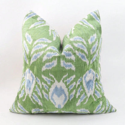 CKnight Green Velvet Ikat Pillow Cover, Leaf Patterned Cushion (20x20)