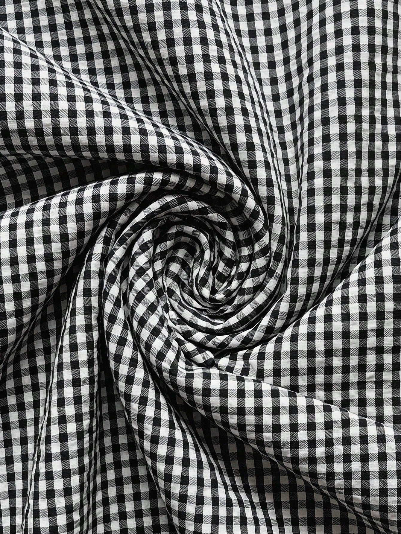 Clasi Black And White Checkered Gingham Plaid Casual 70s 2000s Vintage Round Neck Short Sleeve Fitted Mid-Length Dress Summer Vacation Travel