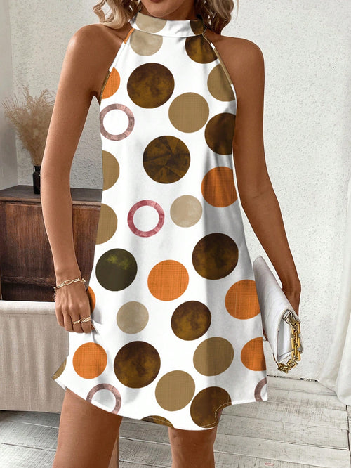 Clasi Casual Polka Dot Pattern Neck-Tie Loose Short Women Dress, Suitable For Summer Suitable For Going Out Chic Dress