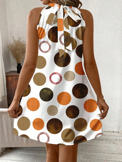 Clasi Casual Polka Dot Pattern Neck-Tie Loose Short Women Dress, Suitable For Summer Suitable For Going Out Chic Dress