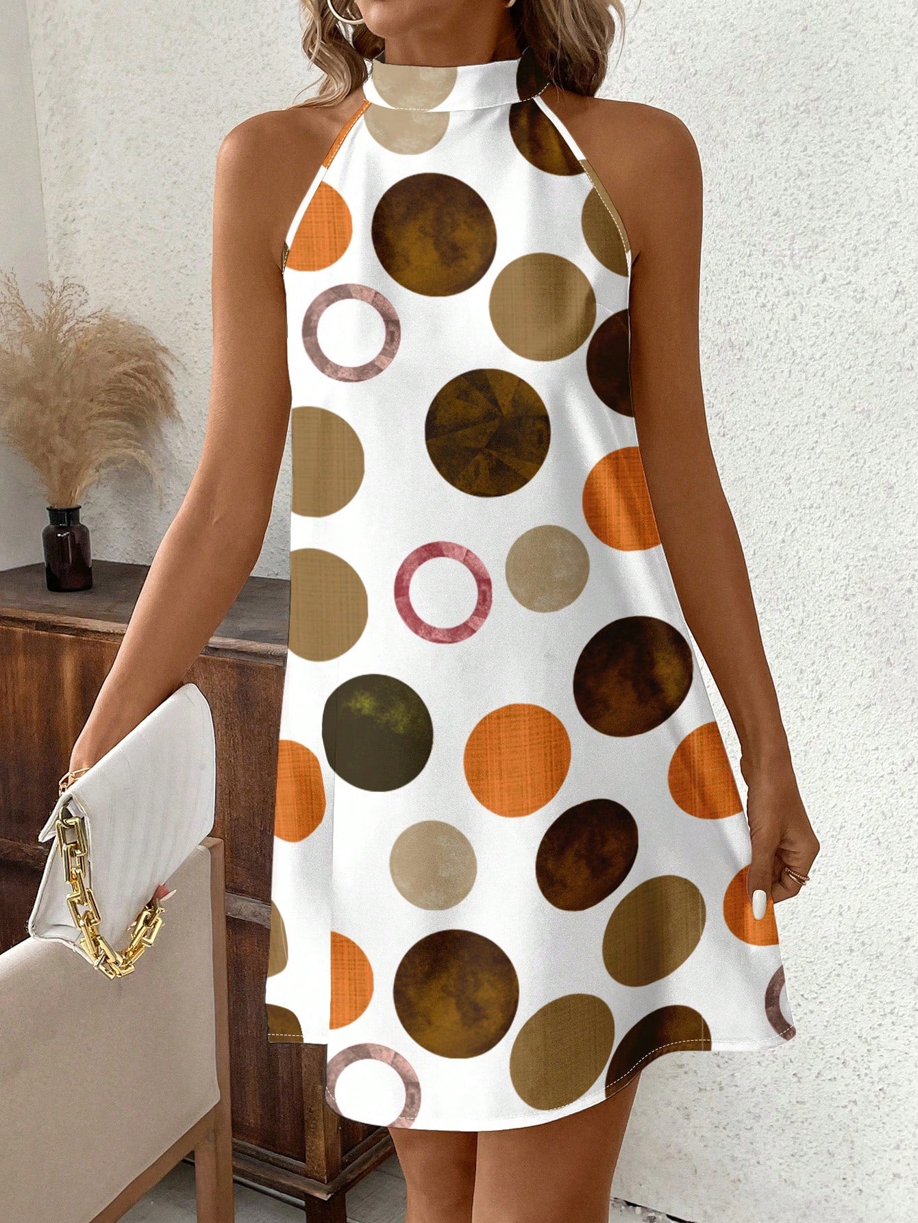 Clasi Casual Polka Dot Pattern Neck-Tie Loose Short Women Dress, Suitable For Summer Suitable For Going Out Chic Dress