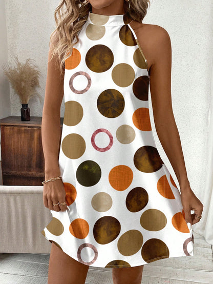 Clasi Casual Polka Dot Pattern Neck-Tie Loose Short Women Dress, Suitable For Summer Suitable For Going Out Chic Dress
