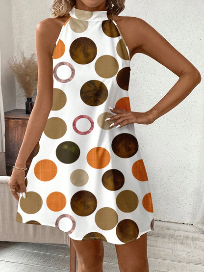 Clasi Casual Polka Dot Pattern Neck-Tie Loose Short Women Dress, Suitable For Summer Suitable For Going Out Chic Dress
