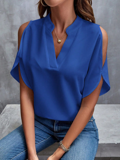 Clasi Solid Cold Shoulder Batwing Sleeve Popover Blouse