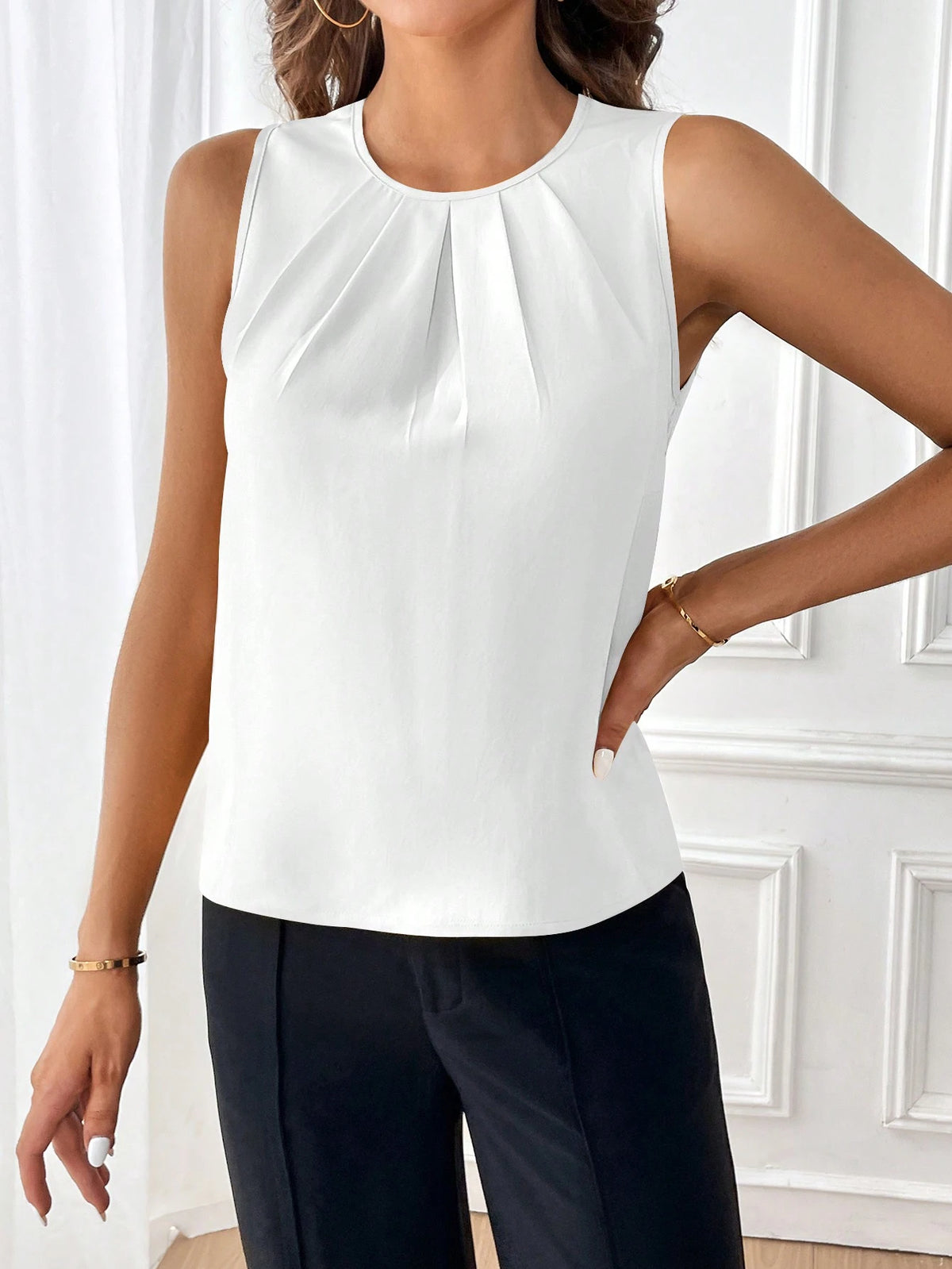 Clasi Women's Round Neck Sleeveless Blouse,Sleeveless Tops