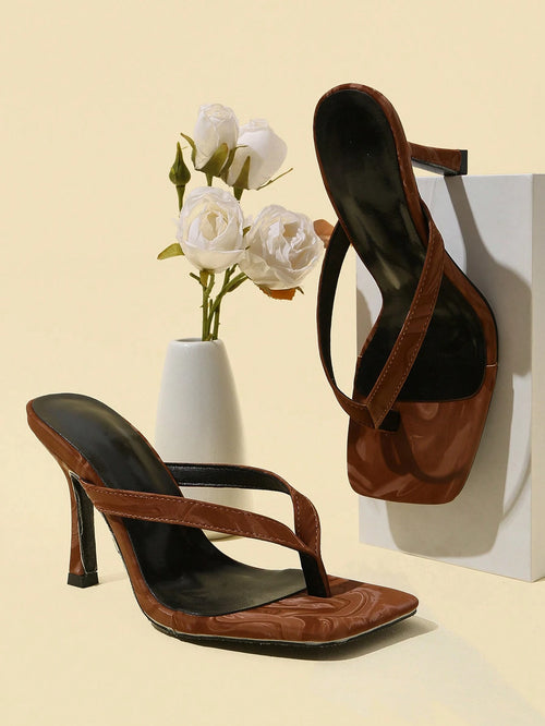 Classic Minimalist Stripe Thong High Heel Sandals For Women,Spring Summer Outfits,Flip Flops