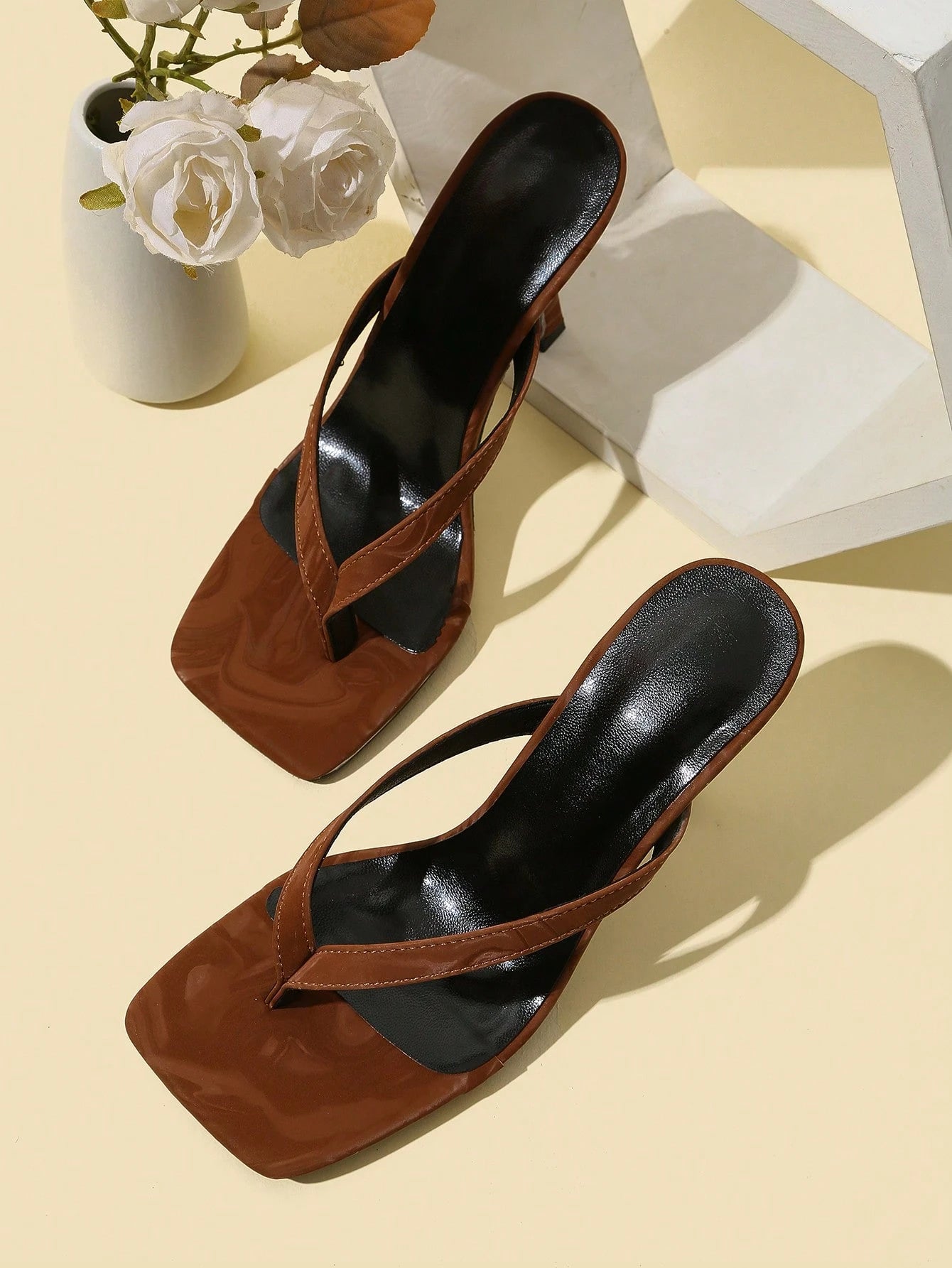 Classic Minimalist Stripe Thong High Heel Sandals For Women,Spring Summer Outfits,Flip Flops