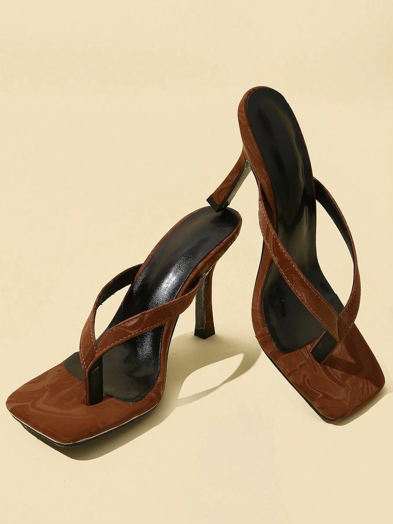 Classic Minimalist Stripe Thong High Heel Sandals For Women,Spring Summer Outfits,Flip Flops