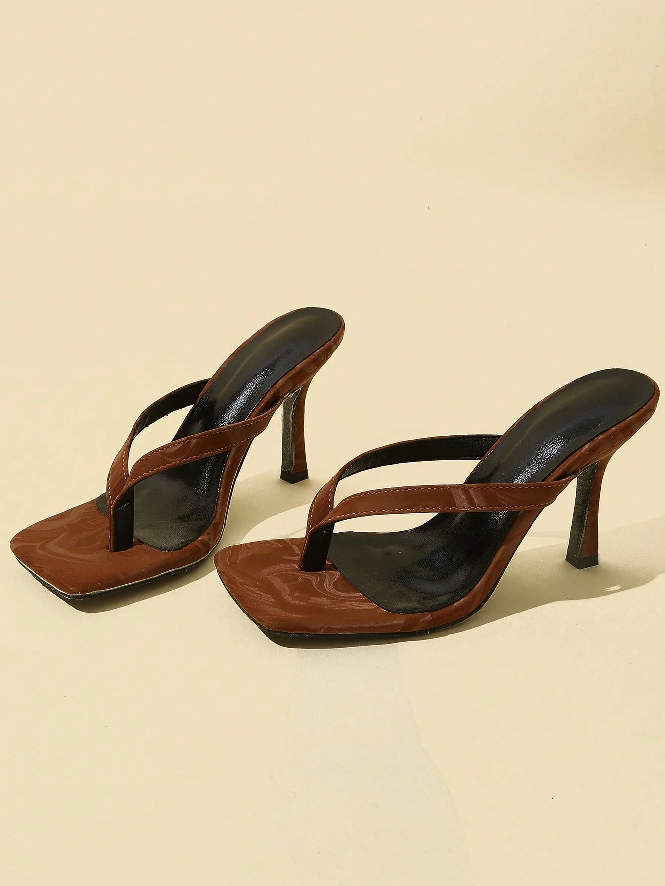 Classic Minimalist Stripe Thong High Heel Sandals For Women,Spring Summer Outfits,Flip Flops