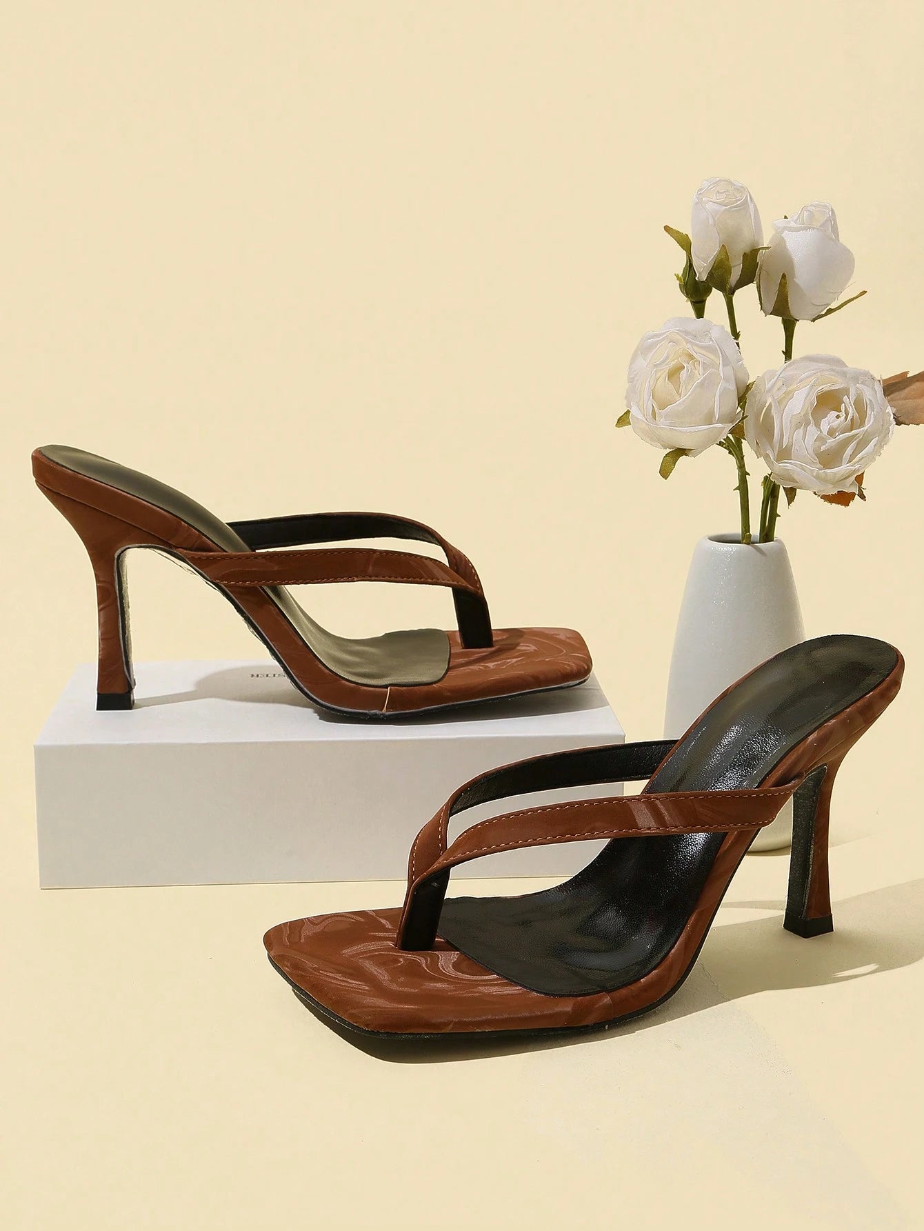 Classic Minimalist Stripe Thong High Heel Sandals For Women,Spring Summer Outfits,Flip Flops