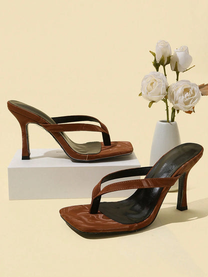 Classic Minimalist Stripe Thong High Heel Sandals For Women,Spring Summer Outfits,Flip Flops