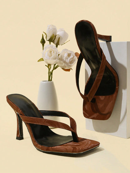 Classic Minimalist Stripe Thong High Heel Sandals For Women,Spring Summer Outfits,Flip Flops