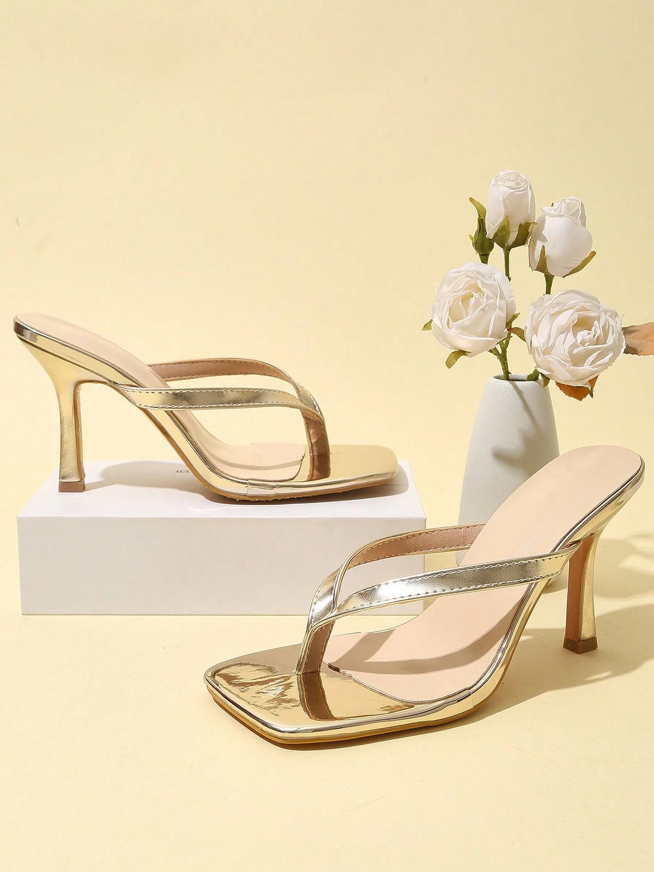 Classic Simple Strappy Open Toe Women's High Heeled Sandals,Spring Summer Outfits,Flip Flops