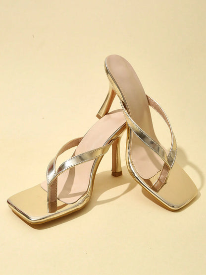 Classic Simple Strappy Open Toe Women's High Heeled Sandals,Spring Summer Outfits,Flip Flops
