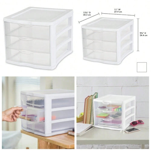 Clear Plastic 3-Drawer Storage Organizer For Desk Countertop Office