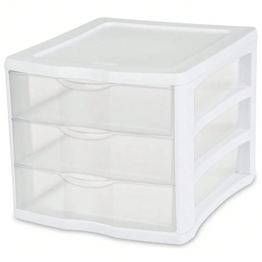 Clear Plastic 3-Drawer Storage Organizer For Desk Countertop Office