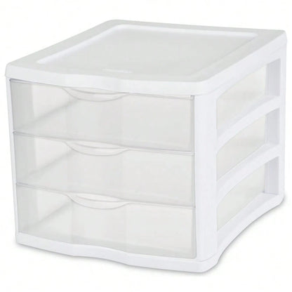 Clear Plastic 3-Drawer Storage Organizer For Desk Countertop Office