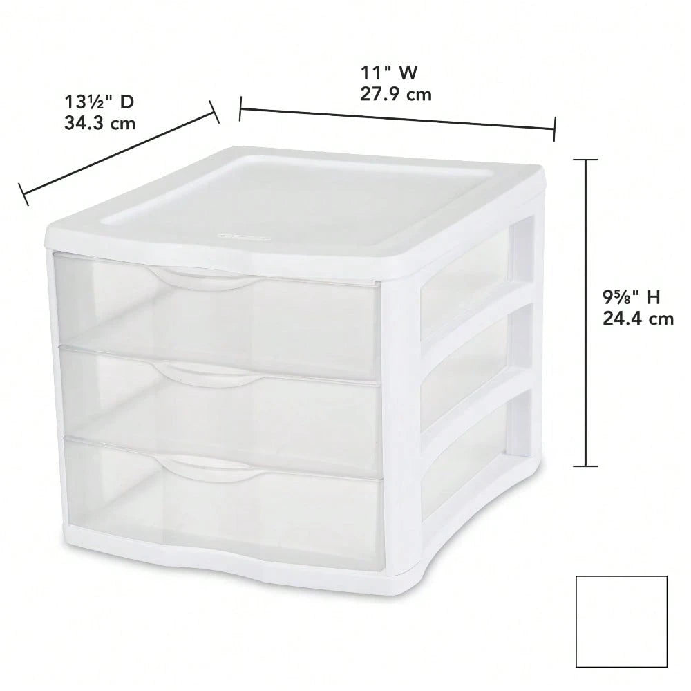 Clear Plastic 3-Drawer Storage Organizer For Desk Countertop Office