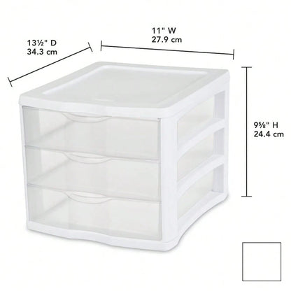 Clear Plastic 3-Drawer Storage Organizer For Desk Countertop Office