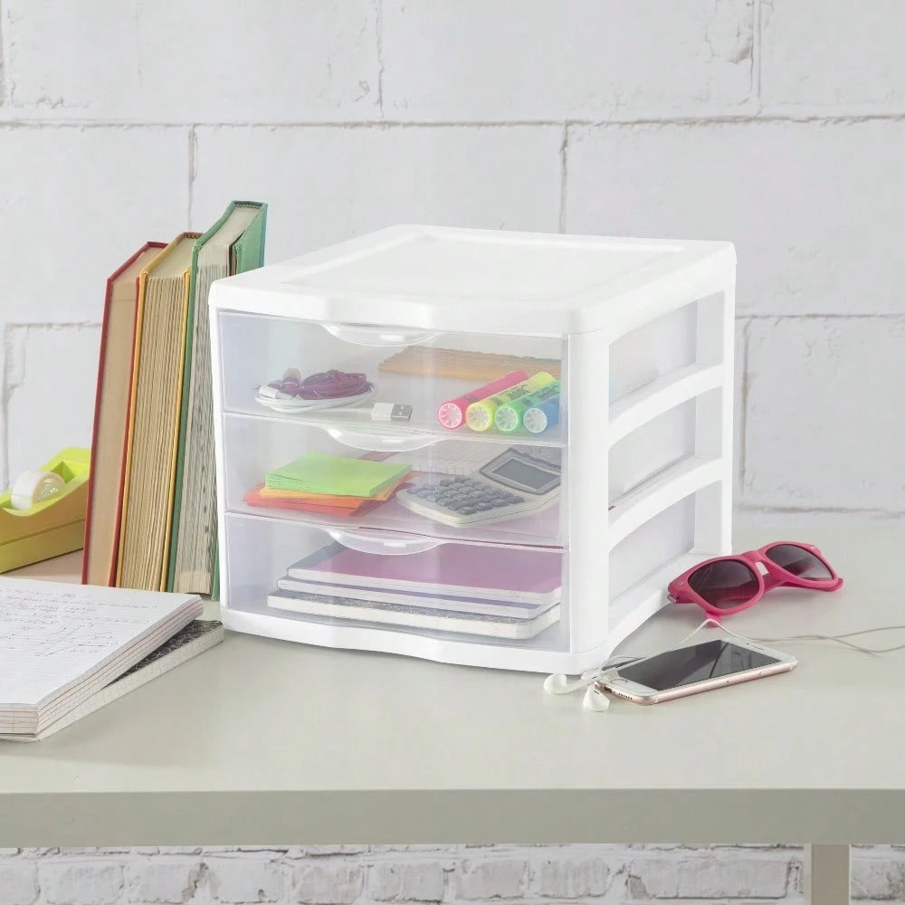Clear Plastic 3-Drawer Storage Organizer For Desk Countertop Office