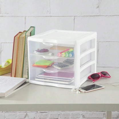 Clear Plastic 3-Drawer Storage Organizer For Desk Countertop Office
