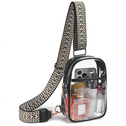 Clear Sling Bag, Clear Stadium Approved Crossbody Bag Purses For Women, Heavy Duty Transparent Chest Bag With Adjustable Strap