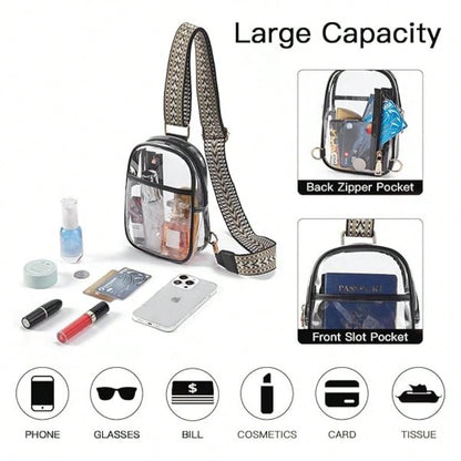 Clear Sling Bag, Clear Stadium Approved Crossbody Bag Purses For Women, Heavy Duty Transparent Chest Bag With Adjustable Strap