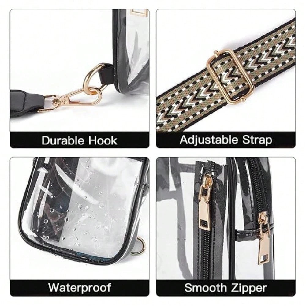Clear Sling Bag, Clear Stadium Approved Crossbody Bag Purses For Women, Heavy Duty Transparent Chest Bag With Adjustable Strap
