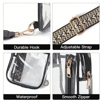 Clear Sling Bag, Clear Stadium Approved Crossbody Bag Purses For Women, Heavy Duty Transparent Chest Bag With Adjustable Strap